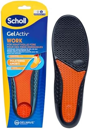 Scholl GelActiv Work Einlegesohlen für Männer, ganztägiger Komfort bei der Arbeit, hält die Füße frisch und kühl, Stoßdämpfung und komfortable Polsterung mit GelWave-Technologie, G