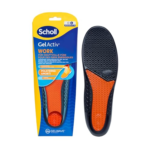 Scholl GelActiv Work Einlegesohlen für Männer, ganztägiger Komfort bei der Arbeit, hält die Füße frisch und kühl, Stoßdämpfung und komfortable Polsterung mit GelWave-Technologie, Größe 40.5-46