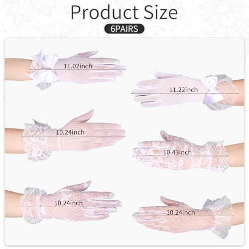 MoHern 6 Pairs Lace Gloves Women Tea Party, Gloves with Elegant Floral Design and Comfortable Fit for Ladies' Wedding Party2