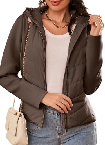 Dokotoo Women's Warm Quilted Lightweight Puffer Jacket Slim Fit Elasticity Patchwork Casual Hooded Puffer Coat