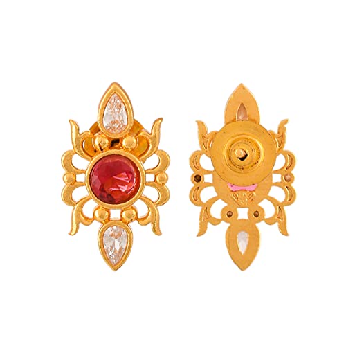 Abharan Red Round Stones Stud Earrings