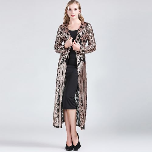 Image of Sparkly Cardigan for Women 1920s Sequin Cardigans Long Sequin Duster Blazer 20s Glitter Open Front Coat Cover Up Dress