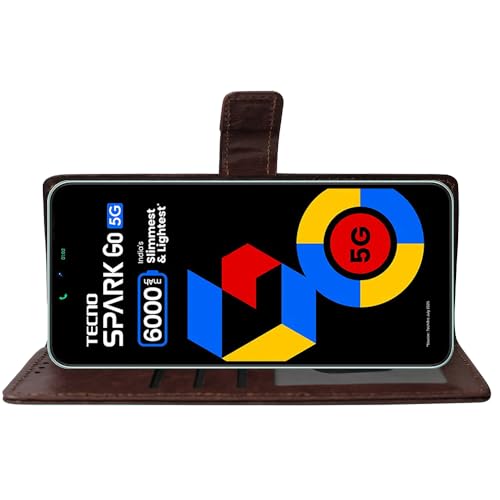 Image of Flip Cover Back Case for Tecno Spark Go 5G | Premium Leather Finish | Inbuilt Pockets & Stand | Flip Cover Back Case for Tecno Spark Go 5G (Coffee)