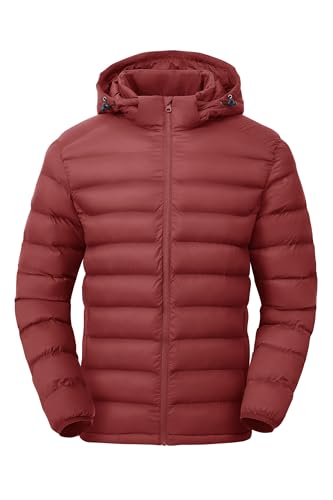 Gopune Men's Lightweight Puffer Jacket Detachable Hooded Water Resistant Puffy Winter Down Jackets for Snow Ski Travel, Red, Medium