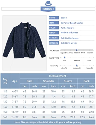 Boyoo Boy's Cardigan Sweater Full Zip Cable Knit Uniform Sweater Jacket With Pockets For 4-12 Years Navy Blue #TOP5