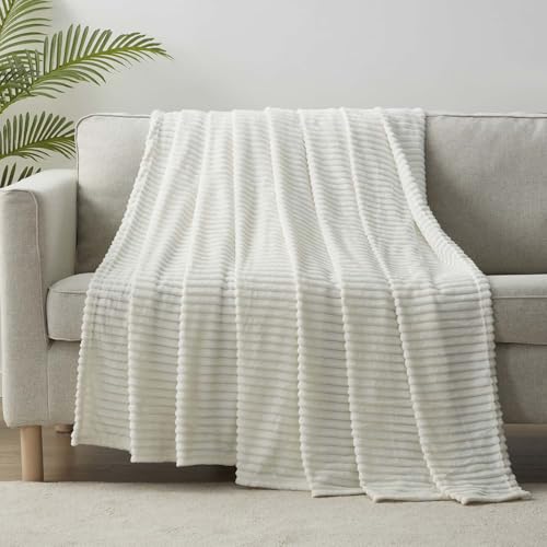 Image of Nestl White Throw Blanket for Couch - Cozy Warm Fuzzy Blankets for Women, Set of 2 Small Fleece Throws for Girls - Off White, 50 x 60 Inches
