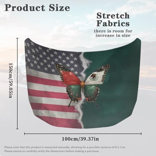 Image of Mexican Flag Car Hood Cover All Weather Protection Automotive Exterior Accessories Universal Fit Hood Covers for Cars, Trucks, SUV, or Van Full Coverage Decor