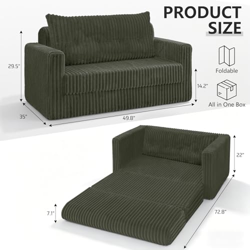 Image of HABUTWAY 49.8 inch Loveseat Boneless Couch, 4-in-1 Convertible Sofa Bed, Plush Fur Folding Futon Sofa Bed Couches with a Pillow for Living Room, High-Density Foam Support, No Assembly Required, Green