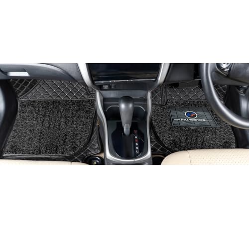 Image of Autofurnish Luxury 7D Car Mat Full Set for Hyundai Creta 2015-19 || Luxury Leather Dual-Stitch Full Set 7D Car Floor Mat || 100% Waterproof || Color : Black Beige