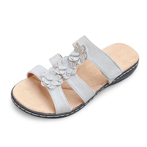Generisch Mocasines de moda para mujer para la relajación diaria, diseño floral de verano, elegantes y cómodas, con puntera abierta, cuña para el tiempo libre., gris, 37 EU