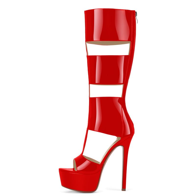 Richealnana Womens Gladiator Knee-High Platform Heels-Stiletto Peep Toe Boots with Back Zipper for Club Party Boots