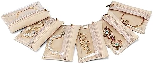 Vlando 6 Pcs Travel Jewelry Organizer Velvet Jewelry Pouch with Z...