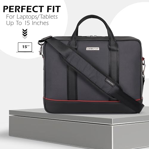 Image of Lavie Sport Magnate Briefcase 12L Multifunctional Laptop Briefcase Bag | Premium Leatherette Business Briefcase for Men & Women | Messenger Shoulder Bag with Detachable Strap