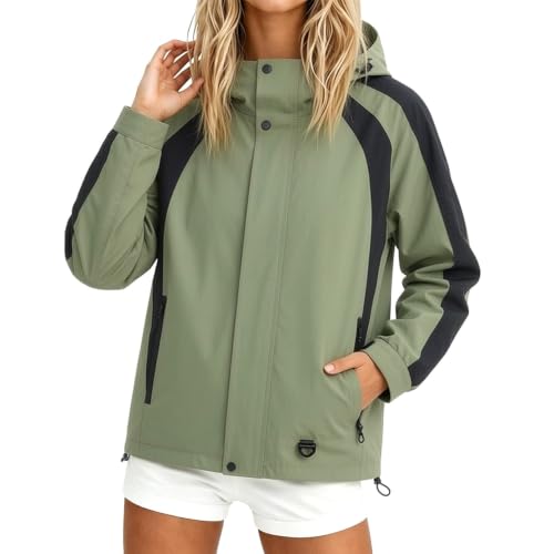 Chaqueta de entretiempo impermeable con ajuste cómodo y tejido técnico cortavientos para mujer