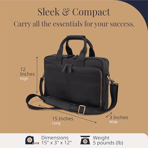Luxorro Full-Grain Leather Briefcase for Men - Laptop Bag with Leather Computer Compartment3