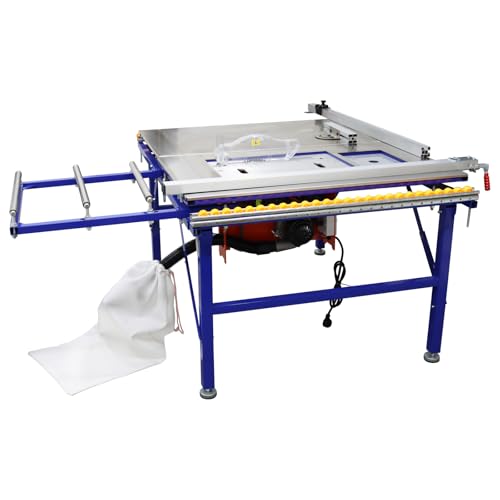 HayWHNKN Table Saw with Stand Wood Cutting Machine Saw Table Diagonal Cut 45° Dustless Table Saw 59" Push Table Stroke 220V