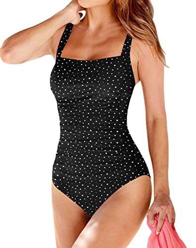 Image of Upopby Women's Vintage Padded Push up One Piece Swimsuits Tummy Control Bathing Suits Plus Size Swimwear