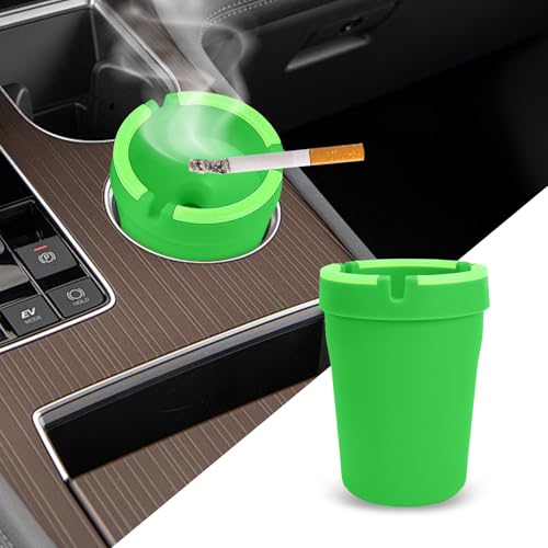 Image of Glow in The Dark Ashtray, Car Ashtray, Cigarette Self-Extinguishing Car Cup Holder Ashtrays with Lid, Universal Portable Mini Vehicle Cigarette Trash Can Auto Accessories for Cars (Green)