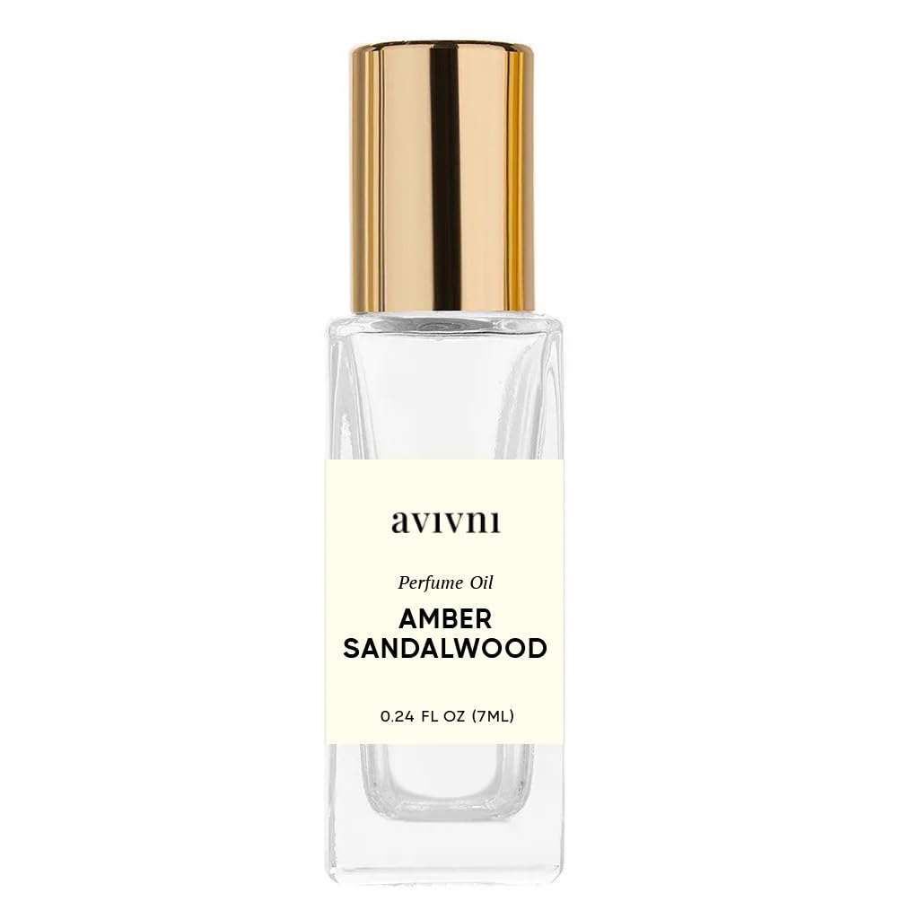 Avivni Amber Sandalwood - Unisex Luxury Fragrance Oil, Clean Ingredients Perfume RollOn (0.24oz - 7ml), Warm Amber and Cozy Sandalwood, Deep Musk, Comforting Spices, Travel Size.