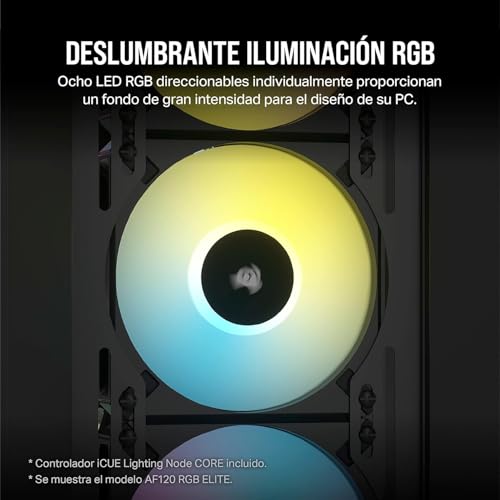 Corsair iCUE AF140 RGB Elite de 140 mm Kit de Dos Ventiladores PWM - Ocho LED RGB por Ventilador - Tecnología AirGuide - Controlador iCUE Lighting Node Core Incluido - Negro - imagen 4