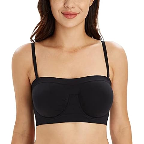 DotVol Women's Comfort Floral Lace Bandeau Wire Strapless Bras Stretchy Tube Top Bra(Black,M) Cover