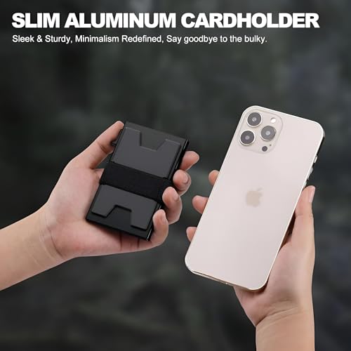 VOGARD Slim Aluminum Card Holder Wallet for Men, Durable Expandable Backplate, RFID Blocking Minimalist Metal Pop Up Wallet, Holds 10 to 12 Cards Plus Cash (Black) 4 41gu5GC+YEL