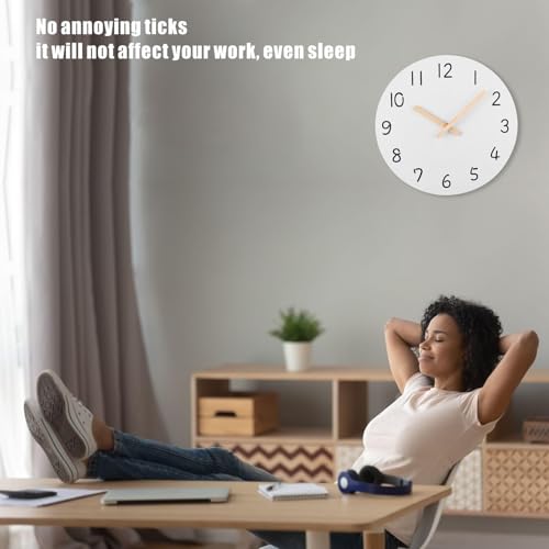 Horloge murale en bois pour bureau design rustique moderne blanc - 5