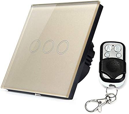 86mm 3 Gang 1 Way gehard glas Panel Wall Switch Smart Home Light Touch Switch Met RF433 Remote Controller, AC 110V-240V Huangchuxin (Color : Gold)