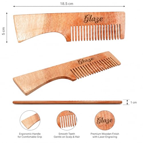 Image of Glaze Natural Wooden Comb with Handle for Men & Women, Smooth and Breakage-Free Hair
