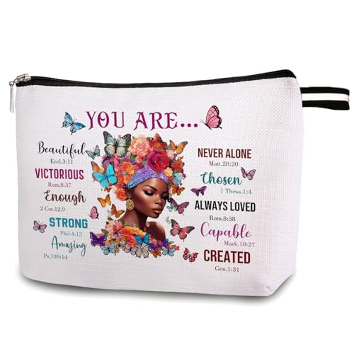 OUZ Black Girl Cosmetic Bags for Women African American Makeup Bag Inspirational Gift Travel Makeup Pouch Zipper Reusable Cosmetic Organizer-God Says You are Unique Special (Black women 02)