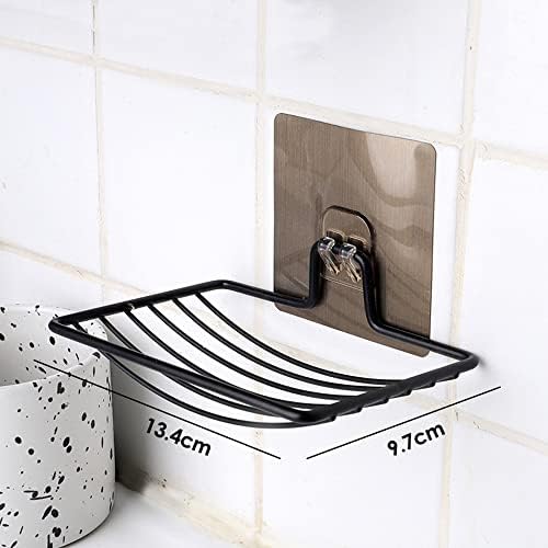 SOFTBATFY Sturdy Soap Dish Holder, 2 Pack Self Adhesive Wall Mounted Soap Sponge Holder Stainless Steel Storage Saver Rack for Home Kitchen Bathroom Shower (Black)