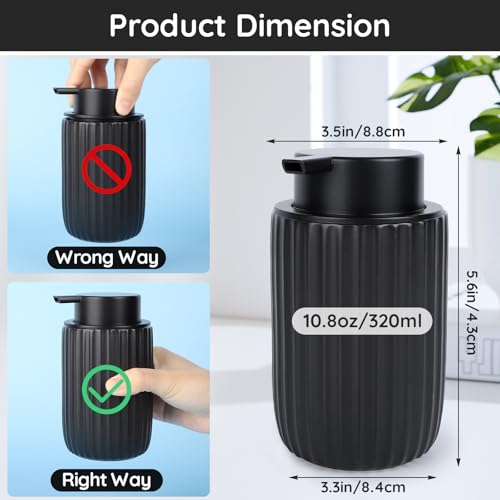 Image of Segbeauty Foaming Soap Dispenser Black, 10.8oz Ceramic Foam Hand Soap Dispenser for Bathroom, 320ml Empty Refillable Liquid Containers for Kitchen, Lotion Dispensers Bottle with Foaming Pump