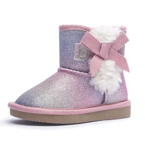 Best Girls Fancy Winter Boots: Sparkle & Warmth Guaranteed! 14 KRABOR Toddlers/Little Girls Boots,Glitter Warm Winter Snow Shoes with Cotton Lining and Cute Bow Magic Pink Size 13