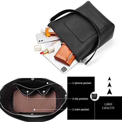 Bromen Hobo Bags For Women Leather Handbags Designer Shoulder Bucket Crossbody Purse Black #TOP4