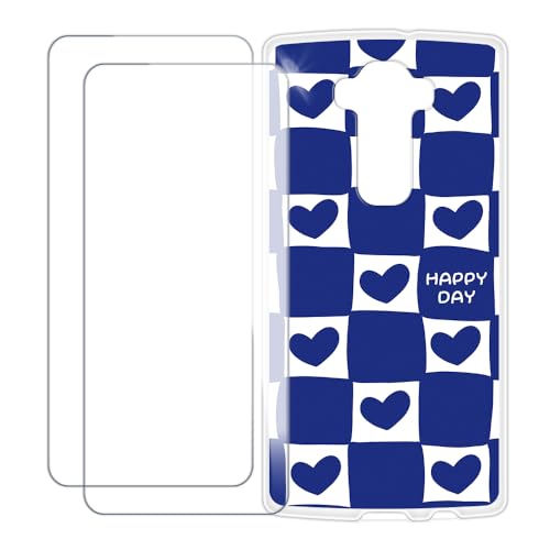UOGNADGD Compatible with LG G Flex 2 Case Colorful Custom Cover with 2 Pack Tempered Glass Screen Protectors - Shockproof Scratch-Resistant (Blue Heart)