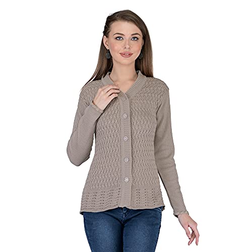 Image of Lady Willington Women Woolen V-Neck Self Design Cardigan Heavy Daffodil Fabric Cardigan Winter Wear Pure Wool Cardigans for Women Sweaters Long Cotty Fully Warm Cardigan Free Sizes