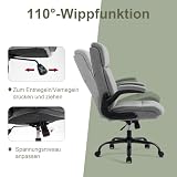 CASTLOVE Ergonomischer Bürostuhl - Schreibtischstuhl mit Rückenlehne - Hochklappbare Armlehne - Hohe Rückenlehne - Höhenverstellbar - Wippfunktion (Bürostuhl Stoff Grau Max. 150 kg)