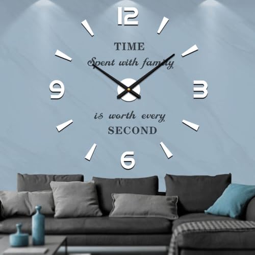VANGOLD Reloj de Pared Grande de Bricolaje 3D sin Marco Pegatina de Pared Reloj de Pared Ideal para Decorar una Pared en Blanco en un Salón, Una Cocina o un Hotel