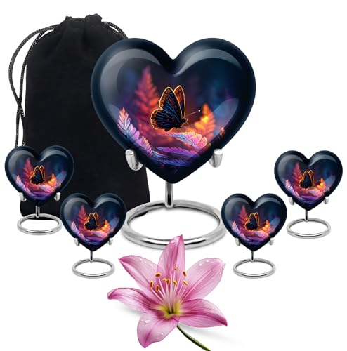 Image of Butterfly Urn Large Funeral Urn for Adult Male & Female 1 Large & 4 Small | Keepsake Burial Urns, Cremation Keepsakes for Ashes, Funeral Urns for Adult Men