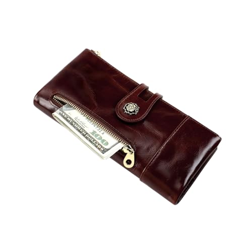 Image of Women's RFID Blocking Wallet Soft Leather Clutch Money Ladies Purse Slim Card Holder Organizer Zip Pocket (3013-Coffee)