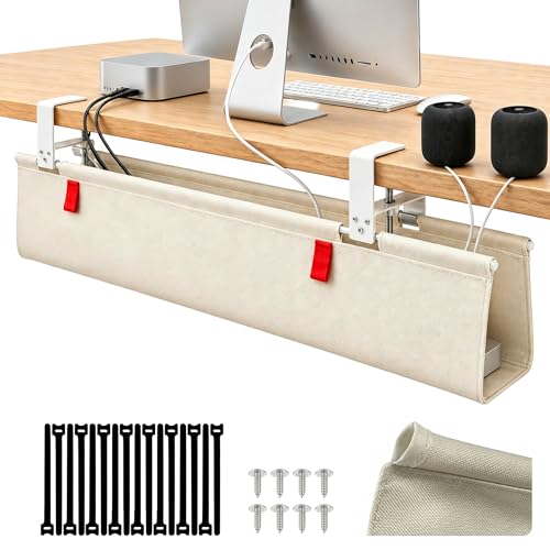 AHOMO No-Drill Under Desk Cable Management Organizer – 36" with 16 Slots & Silicone Pads