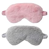 2 Pièces Masque de Sommeil,Masque de Nuit,20.5cm*9.5cm,Lapin Peluche Masque,avec Sangle Élastique,pour Filles,Femmes,Adultes,Enfants,Dormir,Voyage,Sieste(Rose Foncé/Gris)