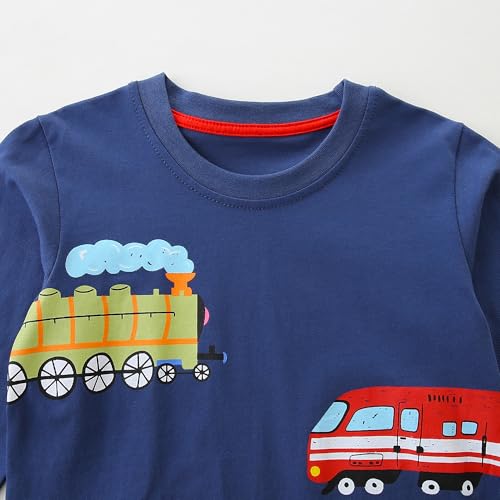 Pilipulu Camiseta de Manga Larga Niño, Pack de 2 Camisetas de Algodón, T-Shirt Bebé Niños de Dinosaurio para Infantiles 2 Años, Autos 1