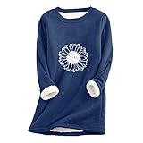 Fleece Loungewear Damen Dickes warmes Basic Shirt Lässiger Pullover mit Gänseblümchen Print Langarm Nachthemden mit O Ausschnitt Herbst Winter Sweatshirt Plüsch Pyjama Schlafanzug Thermal Nachtwäsche