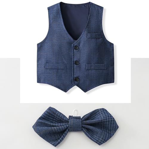 Image of Kimocat Boys 3Pcs Clothing Sets Elegant Long Sleeve Shirts + Vest with Flower+Pants Party Suit
