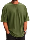 Runcati Mens Casual T-Shirts Short Sleeve Lightweight Oversized Summer Cotton Tee Beach Crew Neck Tops Army Green