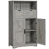 WEENFON Bathroom Cabinet Storage Cabinet with 2 Adjustable Drawers 2 Barn Doors Standing Cupboard with 2 Shelf Floor Cabinet for Living Room Home Office Kitchen Grey
