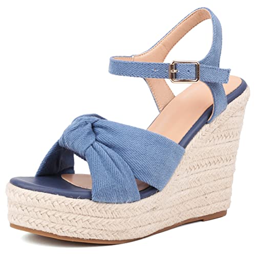 ZodyBoer Womens High Heel Espadrille Platform Wedges Sandals with Bow