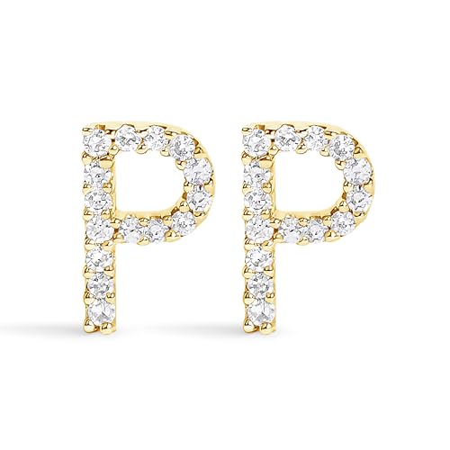 10K Yellow Gold 1/10 Cttw Diamond 'P' Initial Stud Earring
