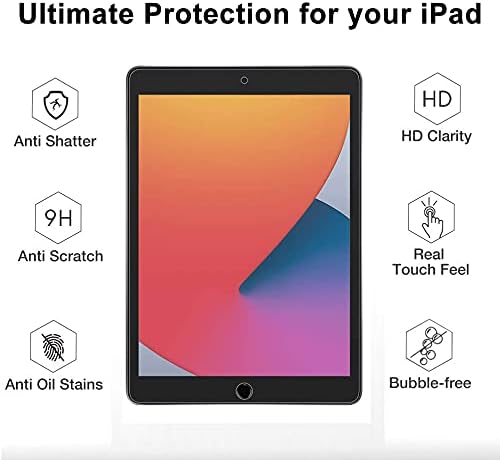 YMXuan Screen Protector for iPad 10.2-inch 9th Generation(2021) / 8th Gen(2020) / 7th Gen (2019),Tempered Glass Screen Film [9H Hardness] [Anti-Fingerprint] [Bubble Free]